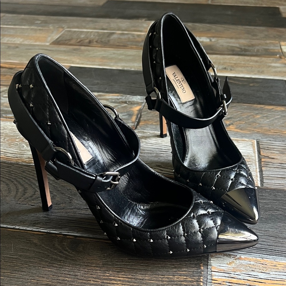 Valentino Black Quilted Heels with Metallic Accents